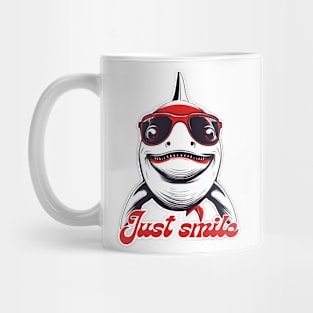 Funny white shark with red glasses invite you to smile Mug